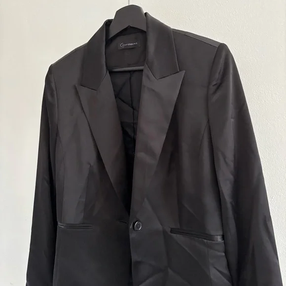 Black Satin Button Front Blazer Jacket Size 8 - Picture 5 of 14